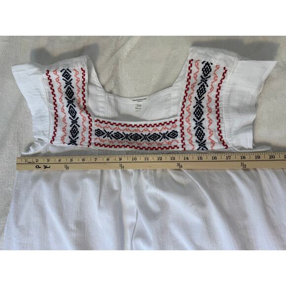 Beach Lunch Lounge White Embroidered Top Cap Sleeve Boho Blouse L Peasant - Picture 3 of 6